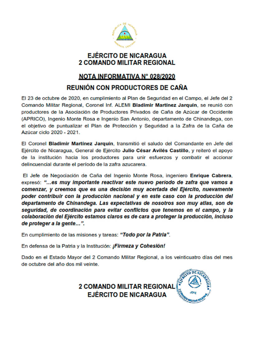 reunion-productores-de-cana-ejercito-de-nicaragua